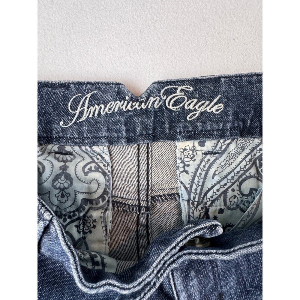 American Eagle Women's 4 Long Wide Leg Flare Jeans Dark Wash Y2K Low Rise - Picture 4 of 12